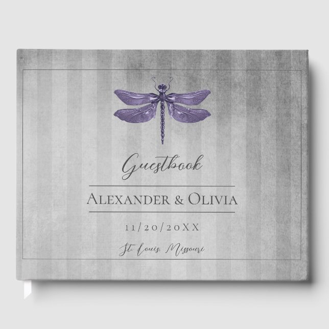 Livro De Visitas Casamento com Dragonfly Roxo (Frente)
