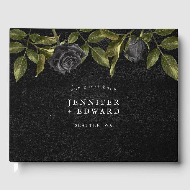 Livro De Visitas Casamento com Flor Negra Gótica (Frente)