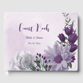 Livro De Visitas casamento com flores brancas roxas