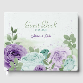 Livro De Visitas casamento com flores roxas azuis