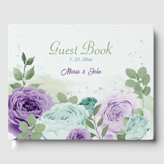 Livro De Visitas casamento com flores roxas azuis (Frente)