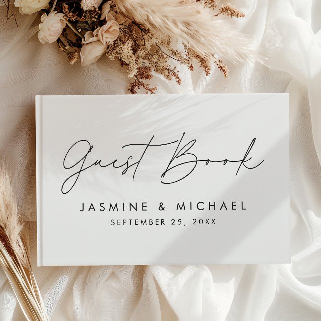 Livro De Visitas Casamento com Foto Script Preto Moderno (Criador carregado)