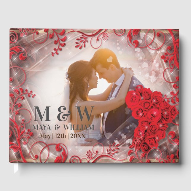 Livro De Visitas Casamento com Frame Vermelho Floral (Frente)
