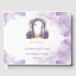 Livro De Visitas Casamento com Jardim de Arca de Lavanda de Aquarel