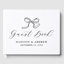Livro De Visitas Casamento com Laço Preto Elegante