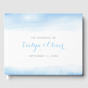 Livro De Visitas Casamento com Lavagem de Aquarela Azul Céu