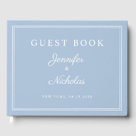 Livro De Visitas Casamento com Letra Cursiva Azul Pó Elegante