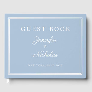 Livro De Visitas Casamento com Letra Cursiva Azul Pó Elegante