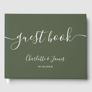 Livro De Visitas Casamento com Letra de Assinatura Verde Oliva