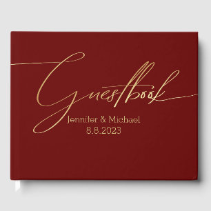 Livro De Visitas casamento com letra vermelha elegante ouro