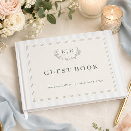 Livro De Visitas Casamento com Listras Azul e Salvia com Monograma