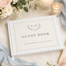 Livro De Visitas Casamento com Listras Azul e Salvia com Monograma