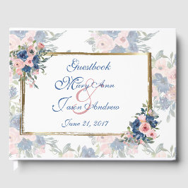 Livro De Visitas Casamento com Marinho e Blush de Aquarela