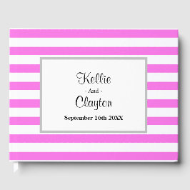 Livro De Visitas Casamento com Moldura de Stripes Rosa/Branca