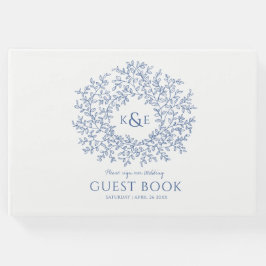 Livro De Visitas Casamento com monograma branco azul clássico