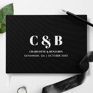 Livro De Visitas Casamento com Monograma Preto Minimalista Moderno