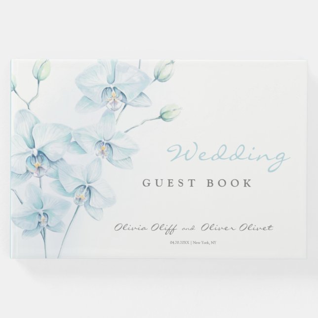 Livro De Visitas Casamento com Orquídea Azul Suave (Frente)