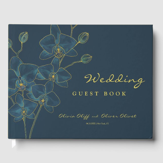 Livro De Visitas Casamento com Orquídea Azul Suave (Frente)