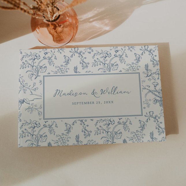 Livro De Visitas Casamento com Padrão Chinoiserie Azul Empoeirado (Criador carregado)