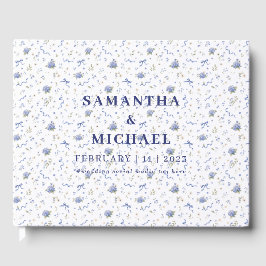 Livro De Visitas Casamento com padrão floral minimalista azul marin