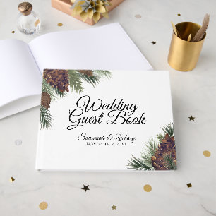 Livro De Visitas Casamento com Pinhas e Ramos de Pinheiro em Aquare
