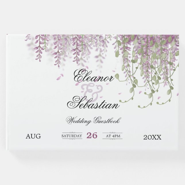 Livro De Visitas Casamento com púrpura da Wisteria Calliografia Rom (Frente)