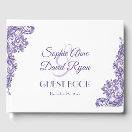 Livro De Visitas Casamento com rendas ultra violetas modernas