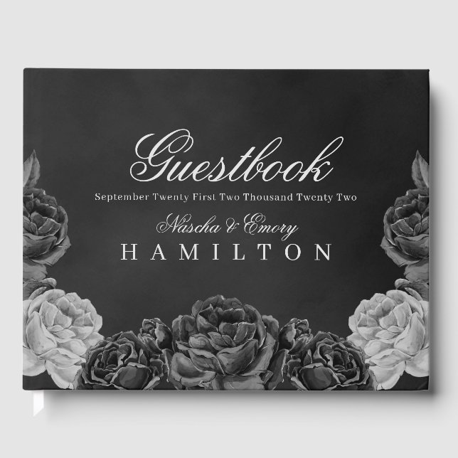 Livro De Visitas Casamento com Rosa Cinza de Elegância Gótica (Frente)