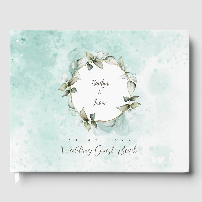 Livro De Visitas Casamento com rosa de água verde (Frente)