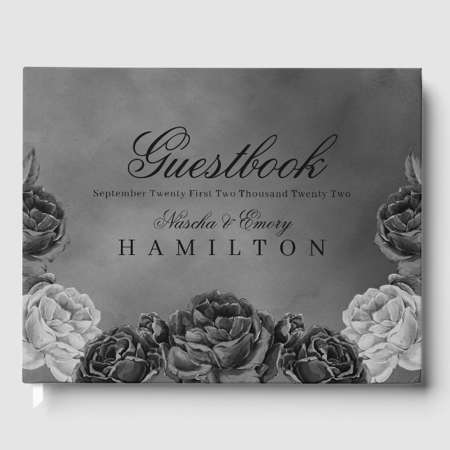 Livro De Visitas Casamento com Rosa de de Aquarela de Cinzas Gótica (Frente)