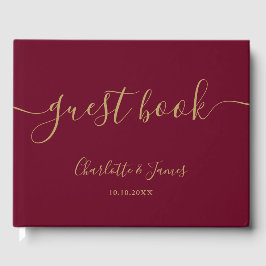 Livro De Visitas Casamento com Script de Assinatura Dourada e Borgo