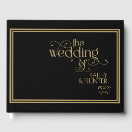 Livro De Visitas Casamento com Tipografia do Ornamentado Dourado El
