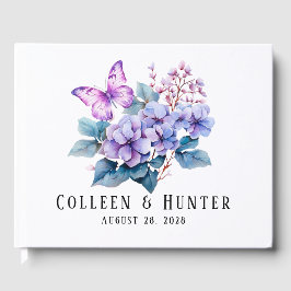 Livro De Visitas Casamento com Violet Hydrangea Floral Butterfly