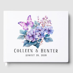 Livro De Visitas Casamento com Violet Hydrangea Floral Butterfly