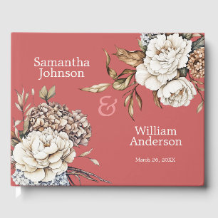 Livro De Visitas Casamento Cor-de-rosa Moderno Peony & Hydrangea Co