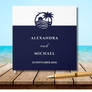 Livro De Visitas Casamento Costeiro de Marinho Chic e Palm Branco