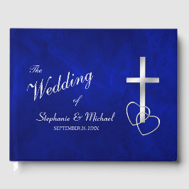 Livro De Visitas Casamento da Cruz Cristã Blue Silver