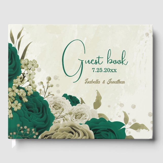 Livro De Visitas casamento das flores verdes esmeraldas (Frente)