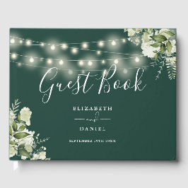 Livro De Visitas Casamento das Luzes das Cordas de Emerald Greenery