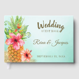 Livro De Visitas Casamento de Abacaxi Floral Aquarela Tropical
