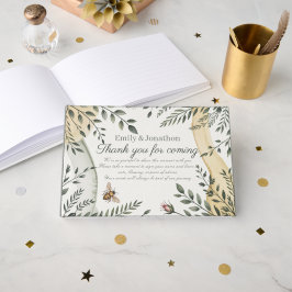 Livro De Visitas Casamento de Abelhas Botânicas Rústicas Jardim Boh
