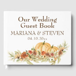 Livro De Visitas Casamento de Abóbora Rústico Aquarela Apaixonado