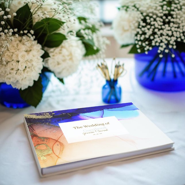 Livro De Visitas Casamento de Abstrato Azul de Sapphire (Sapphire Blue Abstract Wedding Guest Book.)