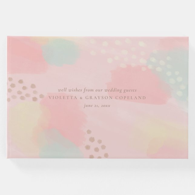 Livro De Visitas Casamento de Abstrato de Arte Pastel Peach (Frente)