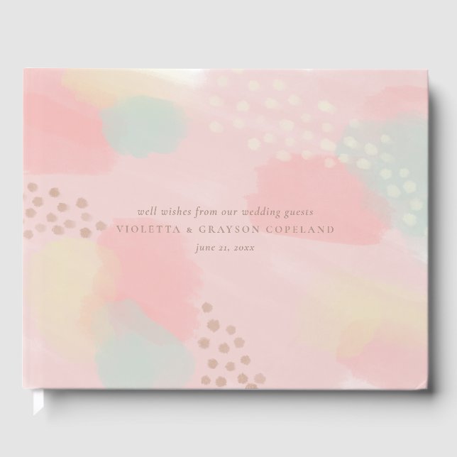 Livro De Visitas Casamento de Abstrato de Arte Pastel Peach (Frente)