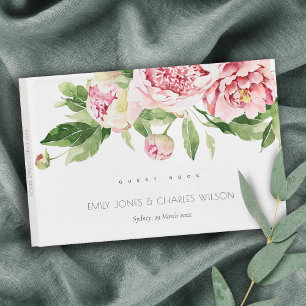 LIVRO DE VISITAS CASAMENTO DE ÁGUA FLORAL DE PESSOAS VERDES SUAVES