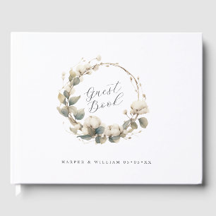 Livro De Visitas casamento de algodão e eucalipto com aquarela