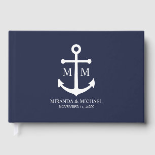 Livro De Visitas Casamento de Âncora Azul Marinho Náutico