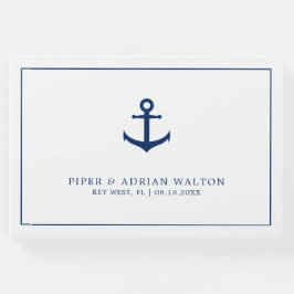 Livro De Visitas Casamento de Âncora Branco Azul-Marinho Elegante