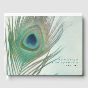 Livro De Visitas Casamento de Aquarela Boho Chic de Pena de Pavão